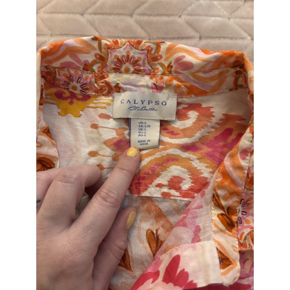 Calypso St. Barth Pink & Orange Floral Button-Up Blouse - Picture 14 of 16
